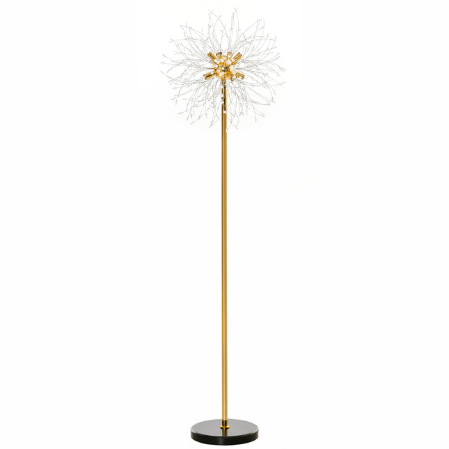 Modern Tall Floor Lamp with Dandelion Lampshade for Living Room - Gold Tone