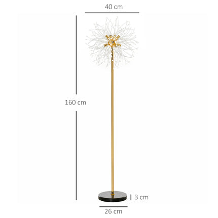 Modern Tall Floor Lamp with Dandelion Lampshade for Living Room - Gold Tone