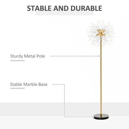 Modern Tall Floor Lamp with Dandelion Lampshade for Living Room - Gold Tone