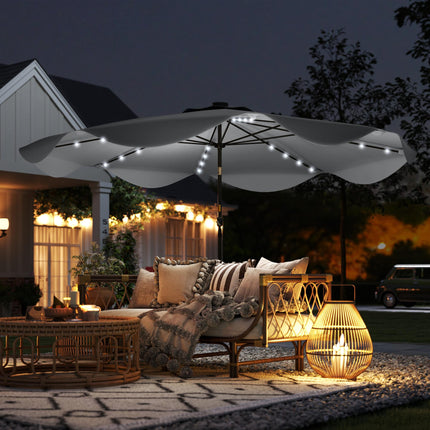 3 Meter Solar Patio Umbrella with LED Lights and Tilt Crank - Dark Grey