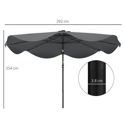 3 Meter Solar Patio Umbrella with LED Lights and Tilt Crank - Dark Grey