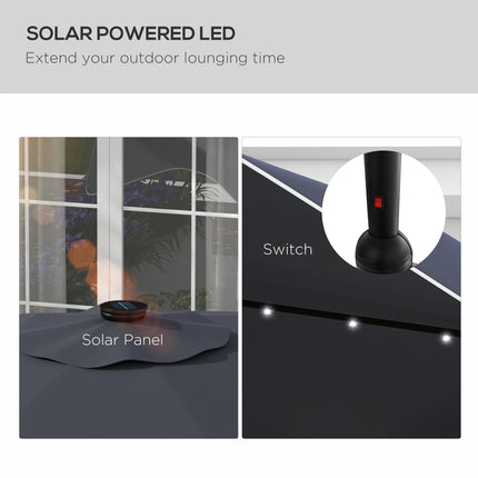 3 Meter Solar Patio Umbrella with LED Lights and Tilt Crank - Dark Grey