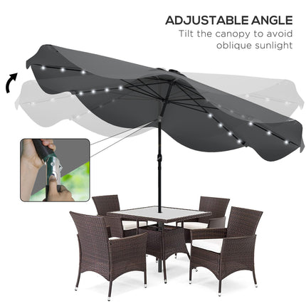3 Meter Solar Patio Umbrella with LED Lights and Tilt Crank - Dark Grey