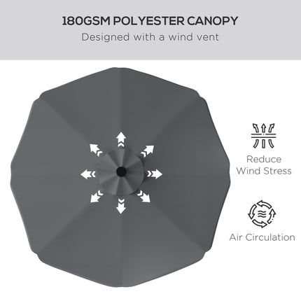 3 Meter Solar Patio Umbrella with LED Lights and Tilt Crank - Dark Grey