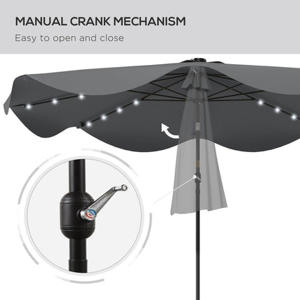 3 Meter Solar Patio Umbrella with LED Lights and Tilt Crank - Dark Grey