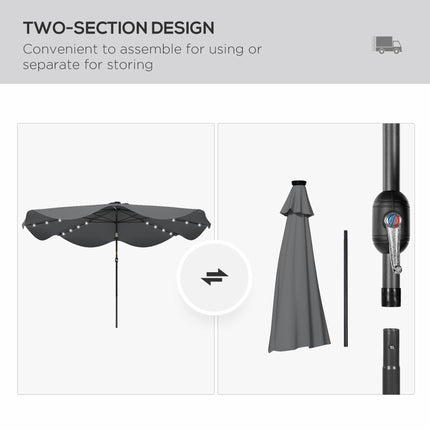 3 Meter Solar Patio Umbrella with LED Lights and Tilt Crank - Dark Grey