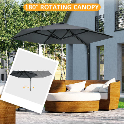 Wall Mounted Outdoor Parasol with 180° Rotatable Canopy - Dark Grey