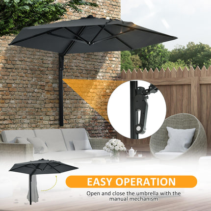 Wall Mounted Outdoor Parasol with 180° Rotatable Canopy - Dark Grey