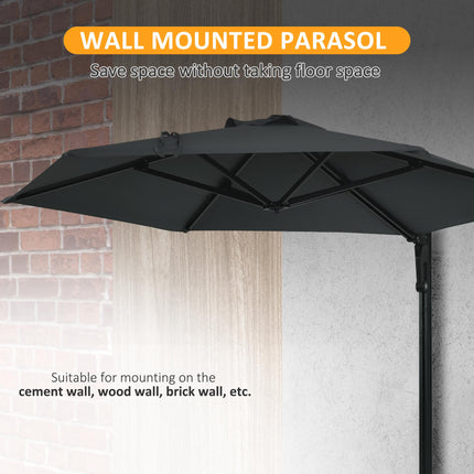 Wall Mounted Outdoor Parasol with 180° Rotatable Canopy - Dark Grey