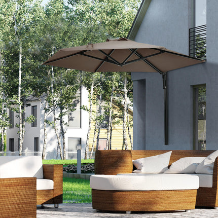 Wall Mounted Outdoor Parasol with 180° Rotatable Canopy - Khaki