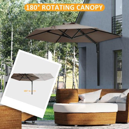 Wall Mounted Outdoor Parasol with 180° Rotatable Canopy - Khaki