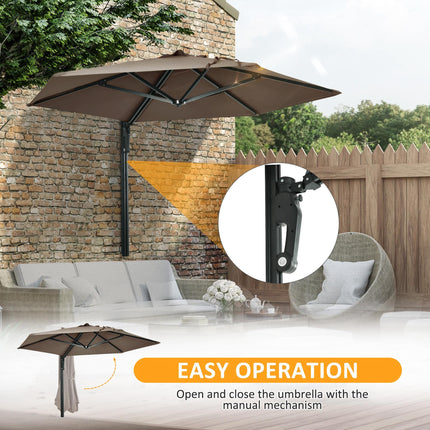Wall Mounted Outdoor Parasol with 180° Rotatable Canopy - Khaki