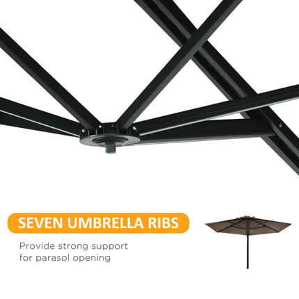 Wall Mounted Outdoor Parasol with 180° Rotatable Canopy - Khaki