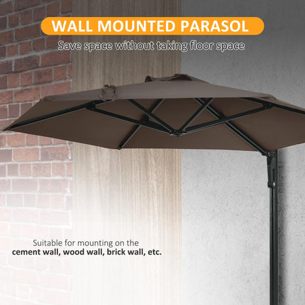 Wall Mounted Outdoor Parasol with 180° Rotatable Canopy - Khaki
