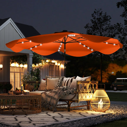 Solar Patio Umbrella 3x3m with LED Lights, Tilt & Crank - Orange