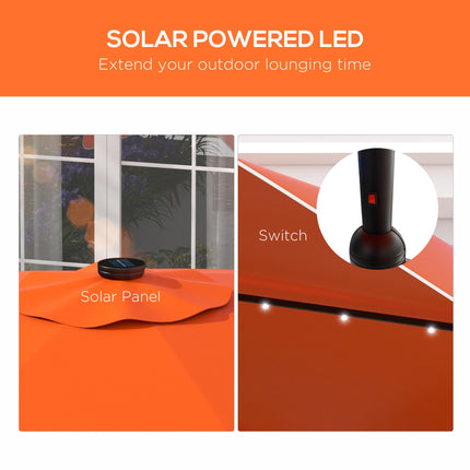 Solar Patio Umbrella 3x3m with LED Lights, Tilt & Crank - Orange