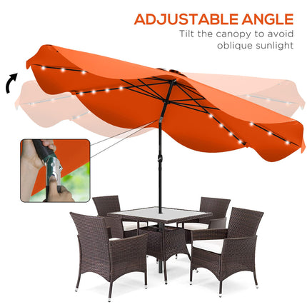 Solar Patio Umbrella 3x3m with LED Lights, Tilt & Crank - Orange