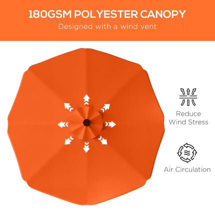 Solar Patio Umbrella 3x3m with LED Lights, Tilt & Crank - Orange