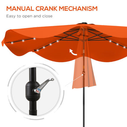 Solar Patio Umbrella 3x3m with LED Lights, Tilt & Crank - Orange