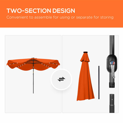 Solar Patio Umbrella 3x3m with LED Lights, Tilt & Crank - Orange