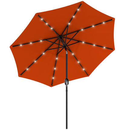 2.7m Outdoor Patio Garden Umbrella with Tilt Crank & 24 LED Lights - Orange