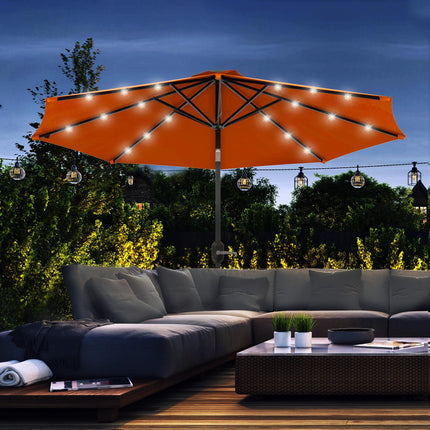 2.7m Outdoor Patio Garden Umbrella with Tilt Crank & 24 LED Lights - Orange