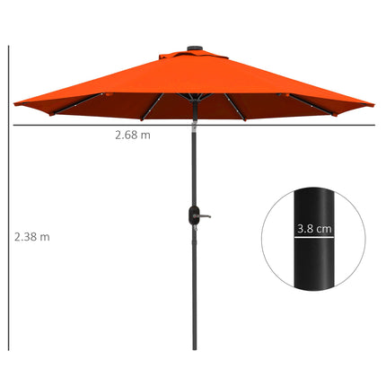 2.7m Outdoor Patio Garden Umbrella with Tilt Crank & 24 LED Lights - Orange