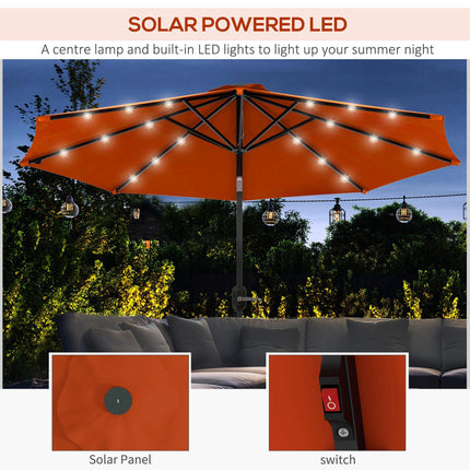 2.7m Outdoor Patio Garden Umbrella with Tilt Crank & 24 LED Lights - Orange