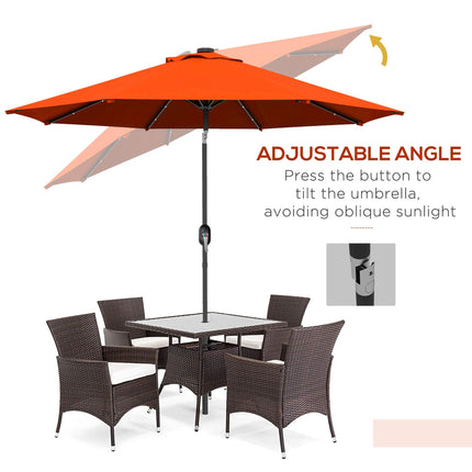 2.7m Outdoor Patio Garden Umbrella with Tilt Crank & 24 LED Lights - Orange