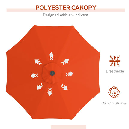 2.7m Outdoor Patio Garden Umbrella with Tilt Crank & 24 LED Lights - Orange