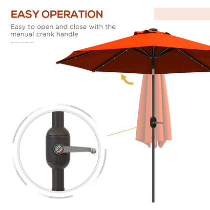 2.7m Outdoor Patio Garden Umbrella with Tilt Crank & 24 LED Lights - Orange