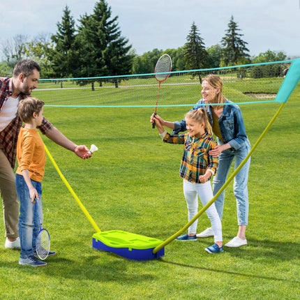 Portable Badminton and Volleyball Net Set with Rackets and Shuttlecocks - Black Blue Green