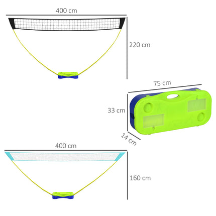 Portable Badminton and Volleyball Net Set with Rackets and Shuttlecocks - Black Blue Green