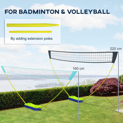 Portable Badminton and Volleyball Net Set with Rackets and Shuttlecocks - Black Blue Green