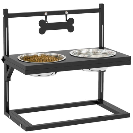 Adjustable Height Elevated Dog Bowls with Stand for Small Medium Large Dogs - Black