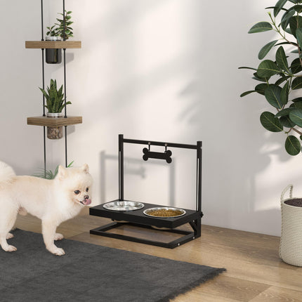 Adjustable Height Elevated Dog Bowls with Stand for Small Medium Large Dogs - Black