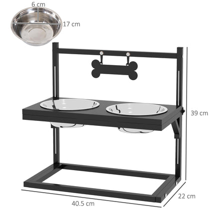 Adjustable Height Elevated Dog Bowls with Stand for Small Medium Large Dogs - Black