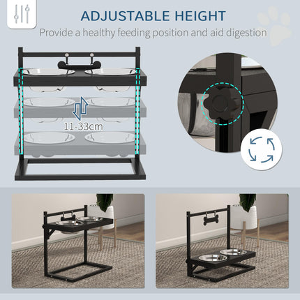 Adjustable Height Elevated Dog Bowls with Stand for Small Medium Large Dogs - Black