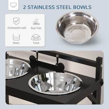 Adjustable Height Elevated Dog Bowls with Stand for Small Medium Large Dogs - Black
