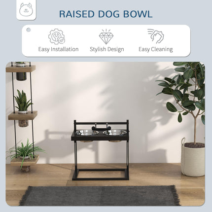 Adjustable Height Elevated Dog Bowls with Stand for Small Medium Large Dogs - Black
