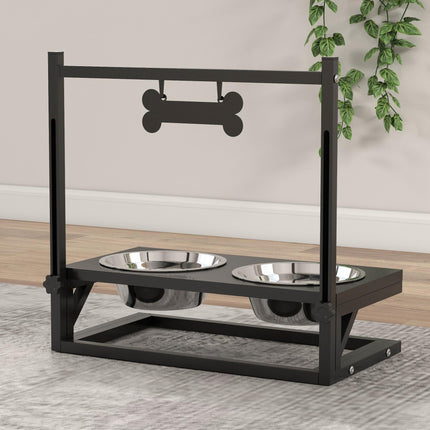 Adjustable Height Elevated Dog Bowls with Stand for Small Medium Large Dogs - Black