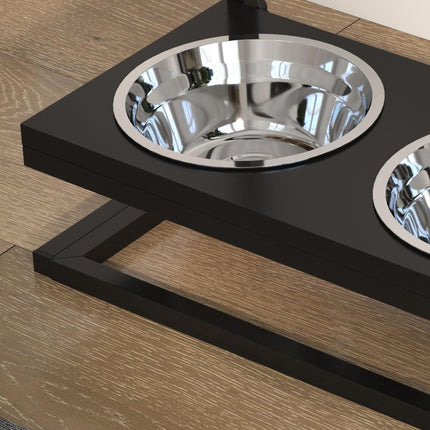 Adjustable Height Elevated Dog Bowls with Stand for Small Medium Large Dogs - Black
