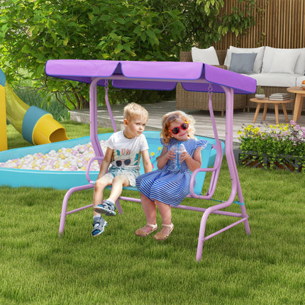 2 Seater Kids Garden Swing Chair with Adjustable Canopy and Safety Belts - Blue & Purple Fairy Theme