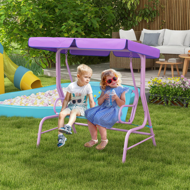 2 Seater Kids Garden Swing Chair with Adjustable Canopy and Safety Belts - Blue & Purple Fairy Theme