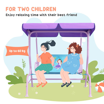 2 Seater Kids Garden Swing Chair with Adjustable Canopy and Safety Belts - Blue & Purple Fairy Theme