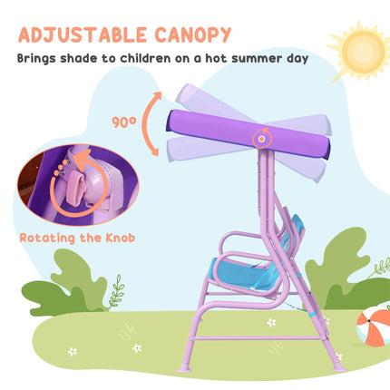 2 Seater Kids Garden Swing Chair with Adjustable Canopy and Safety Belts - Blue & Purple Fairy Theme
