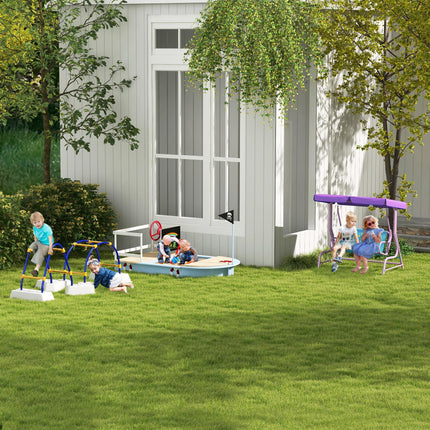 2 Seater Kids Garden Swing Chair with Adjustable Canopy and Safety Belts - Blue & Purple Fairy Theme