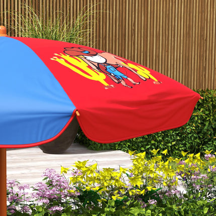 4 Piece Kids Picnic Table and Foldable Chair Set with Adjustable Parasol - Cowboy Theme Red Blue Orange