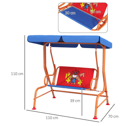 Two Seater Kids Garden Swing with Adjustable Canopy and Safety Belts - Red Blue Orange