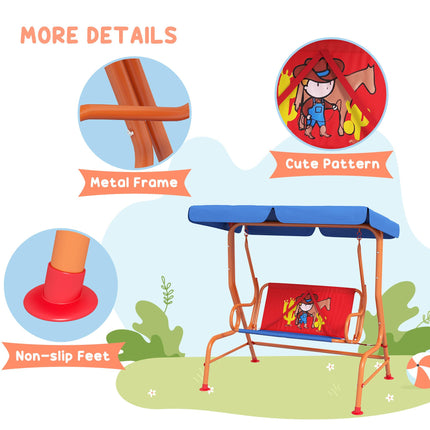 Two Seater Kids Garden Swing with Adjustable Canopy and Safety Belts - Red Blue Orange